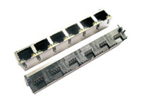 8P8C带LED六联体屏蔽网络插座，PCB插座